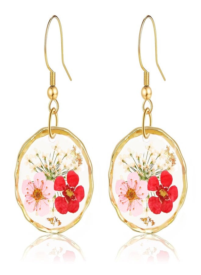 JRLCTECH Daffodil and Garden Verbena Real Pressed Wildflower Earrings, Dainty Gold Drop Dangle Earrings for Women Girls, Handmade Pressed Flower Earring Jewelry Gift - Image 1