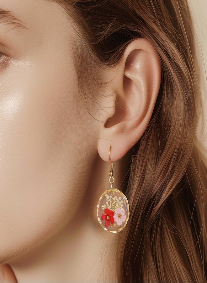 JRLCTECH Daffodil and Garden Verbena Real Pressed Wildflower Earrings, Dainty Gold Drop Dangle Earrings for Women Girls, Handmade Pressed Flower Earring Jewelry Gift - Image 3