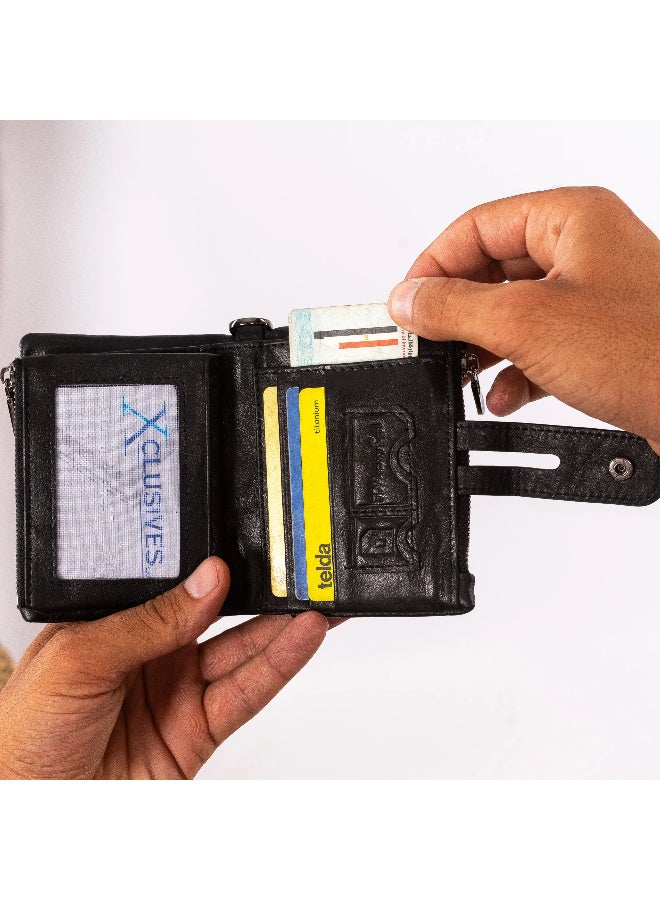 محفظة جولينك GL32420 للرجال من الجلد الفاخر - مانعة لتقنية تحديد الهوية بموجات الراديو، متعددة السحابات، لون أسود