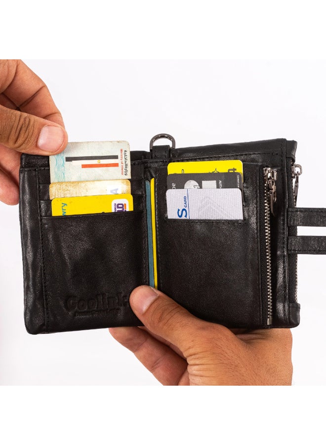 محفظة جولينك GL32420 للرجال من الجلد الفاخر - مانعة لتقنية تحديد الهوية بموجات الراديو، متعددة السحابات، لون أسود