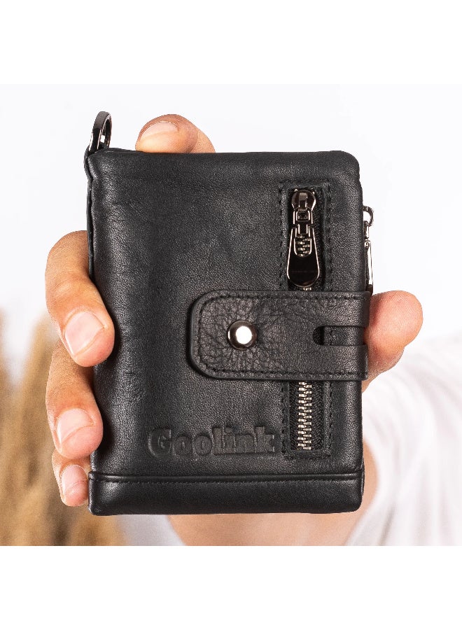 محفظة جولينك GL32420 للرجال من الجلد الفاخر - مانعة لتقنية تحديد الهوية بموجات الراديو، متعددة السحابات، لون أسود