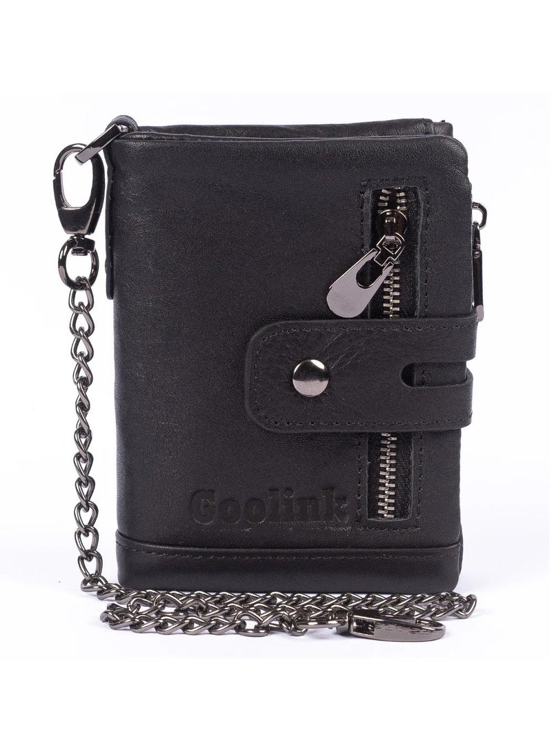 Goolink GL32420 Men’s Premium Leather Wallet – RFID Blocking, Multi-Zipper, Black - Image 2
