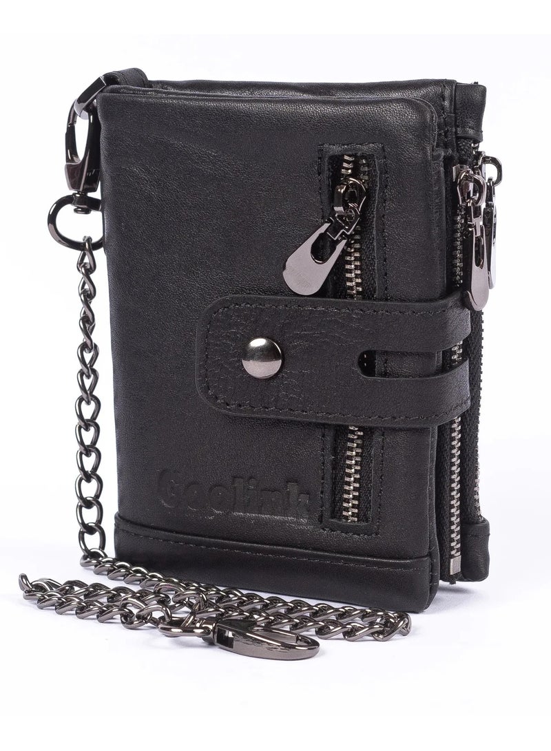 Goolink GL32420 Men’s Premium Leather Wallet – RFID Blocking, Multi-Zipper, Black - Image 1