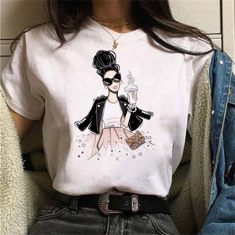 [Same day] cross-border supply of T-shirt printed T-shirt women's short-sleeved women's clothing - Image 1