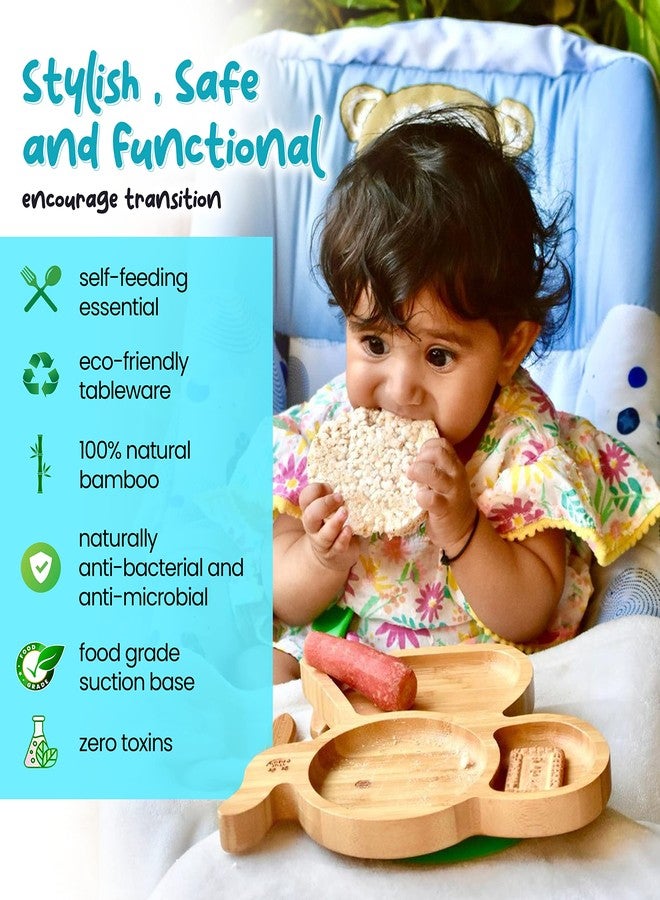 StarKiddo ® ‘Cute Bamboo Tusker Suction Plate’ Baby Plate for Kids and Baby-Led Weaning | 3 Sections | Non-Toxic | Super Strong Suction Cup - Natural Bamboo BPA Free Baby Plate (Orange) - Image 3
