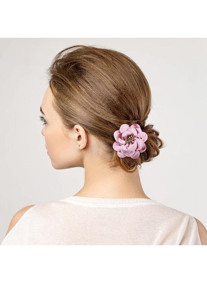 Cinaci 20 Pieces 6cm/2.4" Solid Satin Flower Hair Ties Floral Hair Scrunchies Rubber Bands Elastics Ropes Pigtail Ponytail Holders Hair Accessories for Baby Girls Infants Toddlers Kids Teens - Image 4