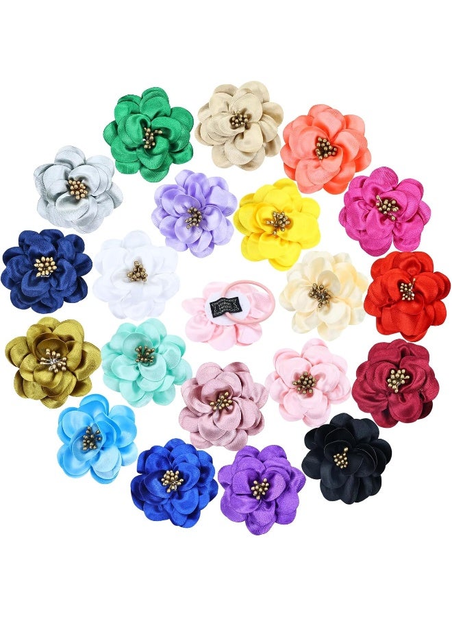 Cinaci 20 Pieces 6cm/2.4" Solid Satin Flower Hair Ties Floral Hair Scrunchies Rubber Bands Elastics Ropes Pigtail Ponytail Holders Hair Accessories for Baby Girls Infants Toddlers Kids Teens - Image 1