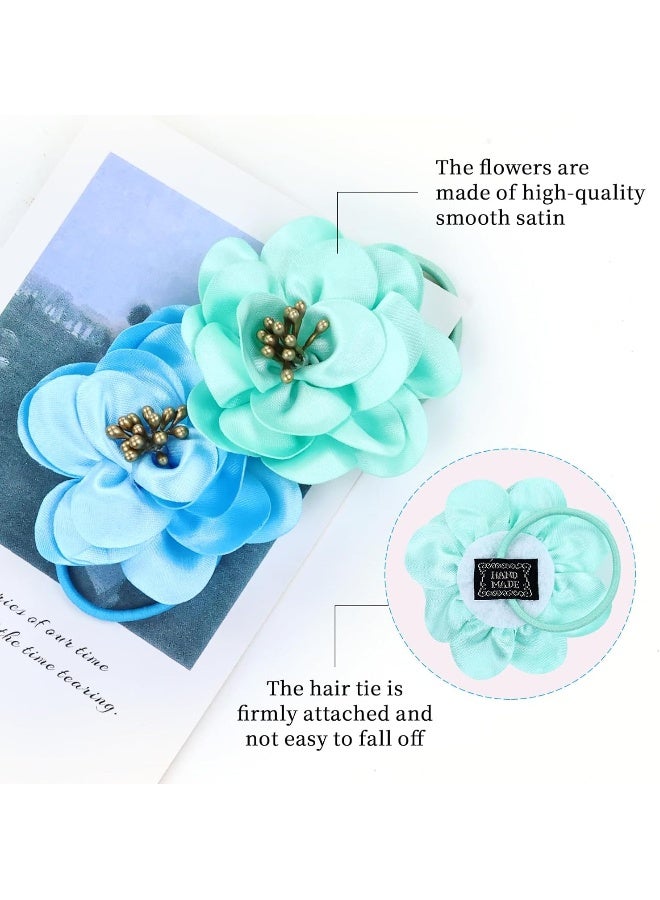Cinaci 20 Pieces 6cm/2.4" Solid Satin Flower Hair Ties Floral Hair Scrunchies Rubber Bands Elastics Ropes Pigtail Ponytail Holders Hair Accessories for Baby Girls Infants Toddlers Kids Teens - Image 5