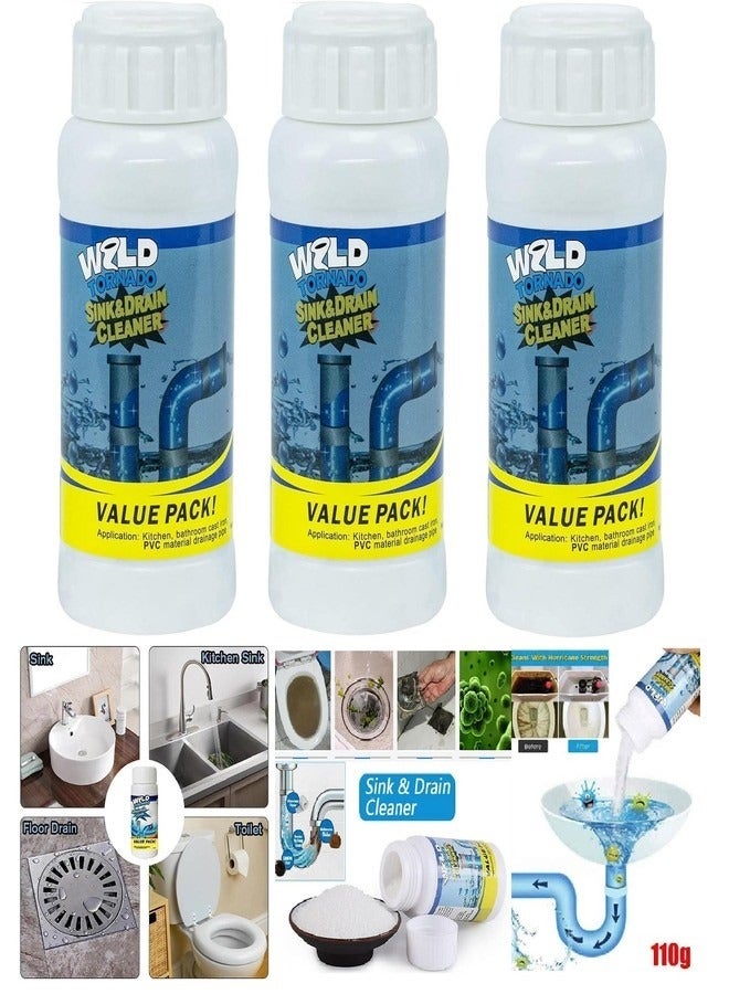 3-Pcs Kitchen & Bath Sink Pipe Blockage Cleaning powder, Drain Clog Remover Powder  - Image 1