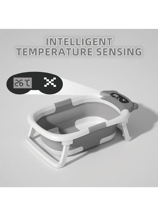 حوض استحمام قابل للطي للأطفال الرضع والأطفال الصغار مع قابس تصريف مجاني لمستشعر درجة حرارة الطفل ودعامة مدمجة غير قابلة للانزلاق (رمادي) - Image 3