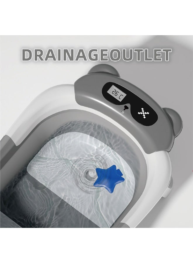 حوض استحمام قابل للطي للأطفال الرضع والأطفال الصغار مع قابس تصريف مجاني لمستشعر درجة حرارة الطفل ودعامة مدمجة غير قابلة للانزلاق (رمادي) - Image 4