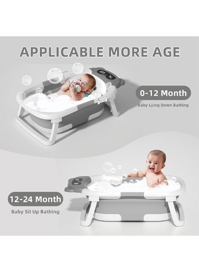حوض استحمام قابل للطي للأطفال الرضع والأطفال الصغار مع قابس تصريف مجاني لمستشعر درجة حرارة الطفل ودعامة مدمجة غير قابلة للانزلاق (رمادي) - Image 2