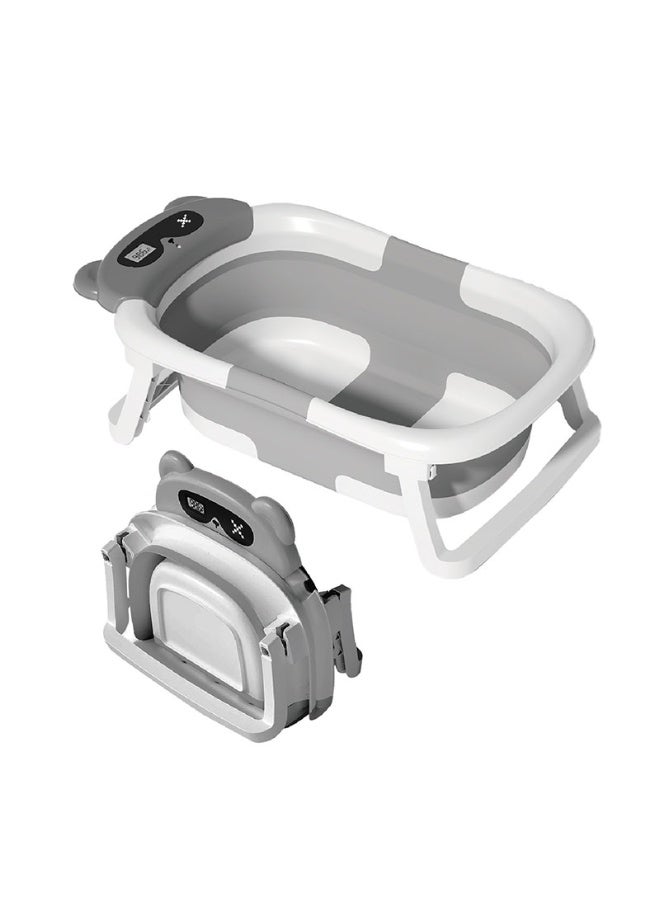 حوض استحمام قابل للطي للأطفال الرضع والأطفال الصغار مع قابس تصريف مجاني لمستشعر درجة حرارة الطفل ودعامة مدمجة غير قابلة للانزلاق (رمادي) - Image 1