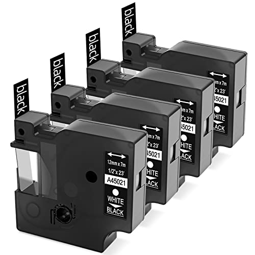 Label KINGDOM LabelKINGDOM Replace for Dymo D1 45021 White on Black Standard Label Tape Refills, 1/2 Inch W x 23 Feet L, S0720610 for LabelManager 210D 280 160 450D Label Maker (4 Pack) - Image 1