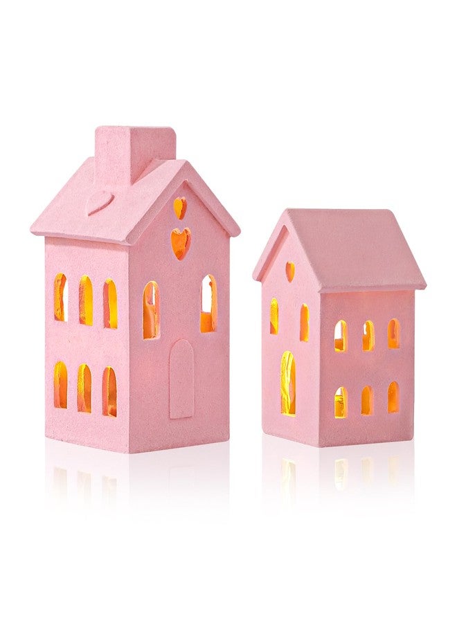 Pawliss Valentines Village Sets, 3Pcs Pink Valentines Day Resin Village Decor, Valentines Decorations Farmhouse Rustic Decor for Home Shelf Cabinet Table, Home Display, Tabletop - Image 2