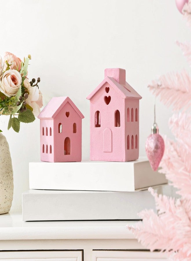 Pawliss Valentines Village Sets, 3Pcs Pink Valentines Day Resin Village Decor, Valentines Decorations Farmhouse Rustic Decor for Home Shelf Cabinet Table, Home Display, Tabletop - Image 4