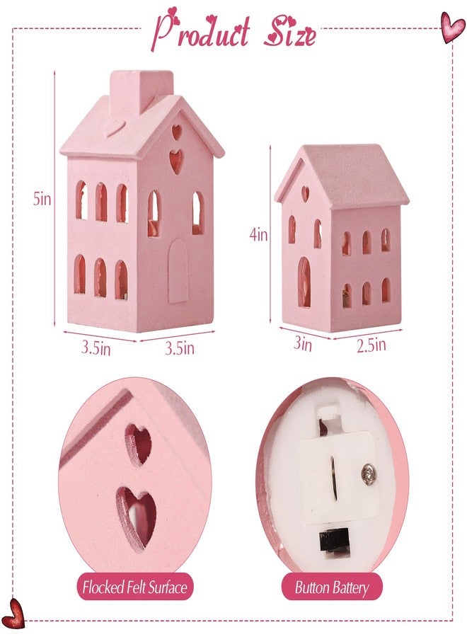 Pawliss Valentines Village Sets, 3Pcs Pink Valentines Day Resin Village Decor, Valentines Decorations Farmhouse Rustic Decor for Home Shelf Cabinet Table, Home Display, Tabletop - Image 3