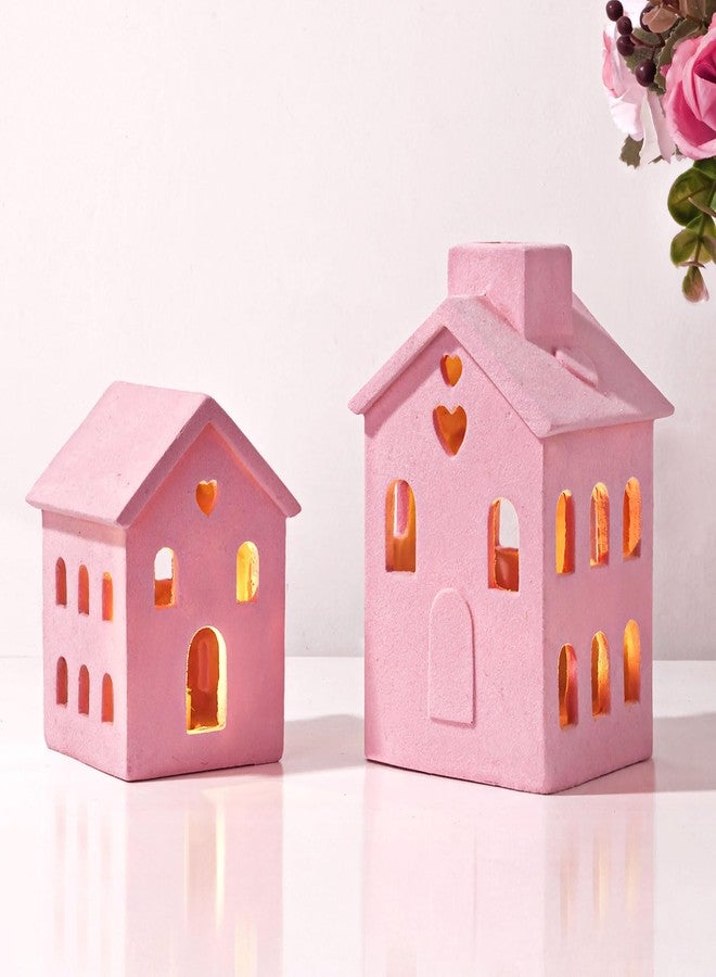 Pawliss Valentines Village Sets, 3Pcs Pink Valentines Day Resin Village Decor, Valentines Decorations Farmhouse Rustic Decor for Home Shelf Cabinet Table, Home Display, Tabletop - Image 1
