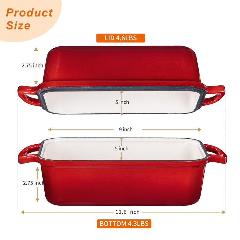 GRMlmosa GRMImosa 2 in 1 Cast Iron Loaf Pan wiht Lid, Bread Loaf Pans for Baking Bread 9x5, Sourdough Bread Baking Pan for Homemade Bread, Meatloaf, Cherry - Image 3