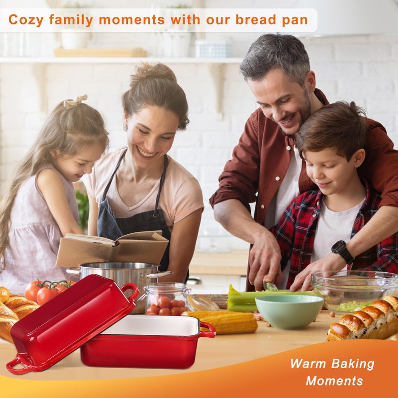 GRMlmosa GRMImosa 2 in 1 Cast Iron Loaf Pan wiht Lid, Bread Loaf Pans for Baking Bread 9x5, Sourdough Bread Baking Pan for Homemade Bread, Meatloaf, Cherry - Image 2
