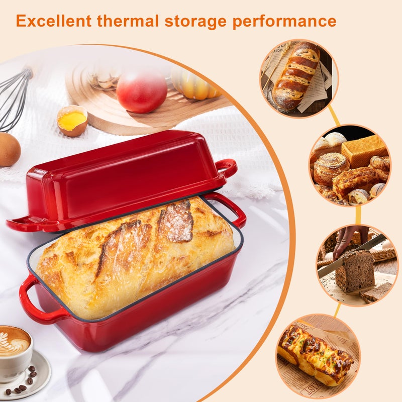 GRMlmosa GRMImosa 2 in 1 Cast Iron Loaf Pan wiht Lid, Bread Loaf Pans for Baking Bread 9x5, Sourdough Bread Baking Pan for Homemade Bread, Meatloaf, Cherry - Image 4