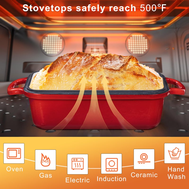 GRMlmosa GRMImosa 2 in 1 Cast Iron Loaf Pan wiht Lid, Bread Loaf Pans for Baking Bread 9x5, Sourdough Bread Baking Pan for Homemade Bread, Meatloaf, Cherry - Image 5