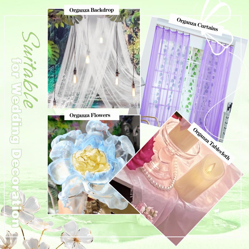 VACVELT Sheer Organza Fabric by The Yard, 60 Inch Wide White Organza Fabric Bolt Bridal Sheer Tulle Fabric, Silk Organza Fabric Roll for Wedding Party Decorations Backdrop Curtain (1 Yard) - Image 5