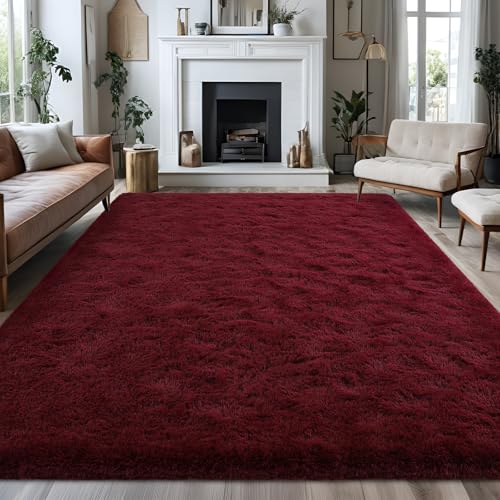 FALARK Fluffy Burgundy Red Rugs for Bedroom 4x6 Feet Dark Red Area Rug for Living Room Soft Shaggy Plush Cute Floor Carpet for Boys Kids Girls Bedroom Non Slip and Washable Carpets for Home Decor - Image 3