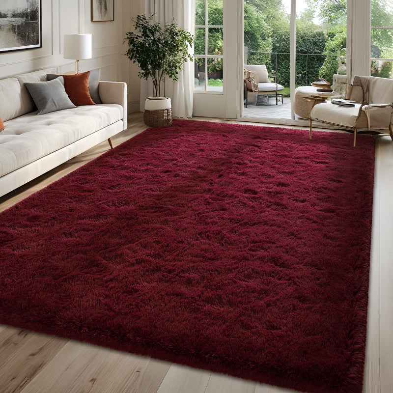 FALARK Fluffy Burgundy Red Rugs for Bedroom 4x6 Feet Dark Red Area Rug for Living Room Soft Shaggy Plush Cute Floor Carpet for Boys Kids Girls Bedroom Non Slip and Washable Carpets for Home Decor - Image 2