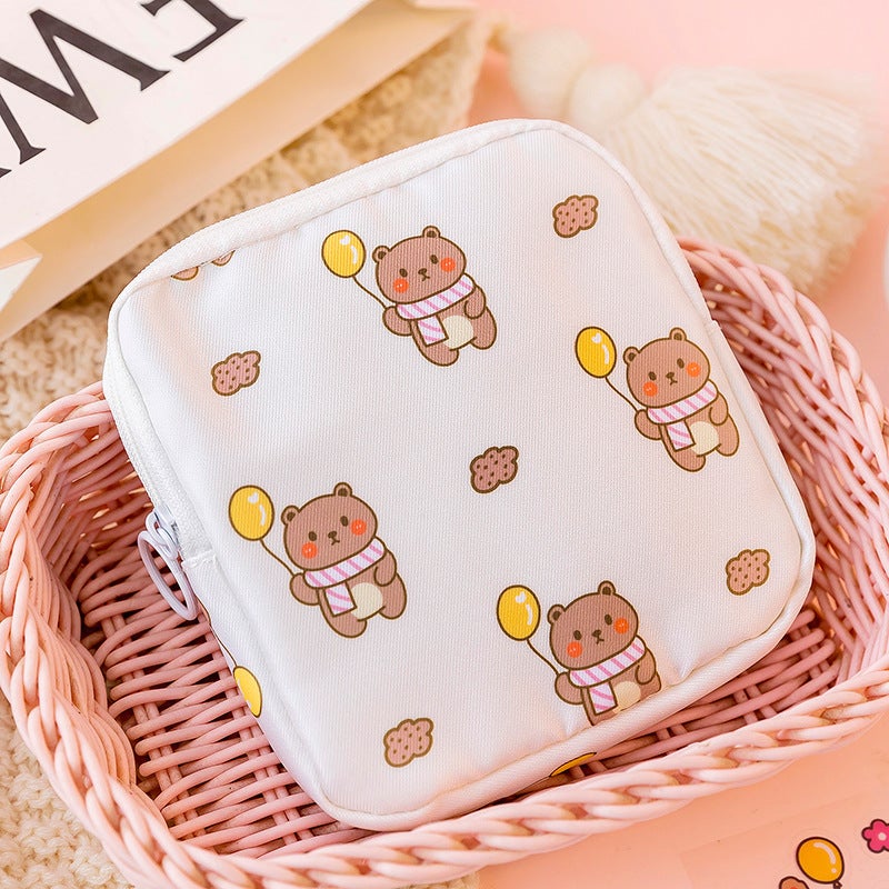 Portable Sanitary Pad Storage Bag for Students Good bear. 