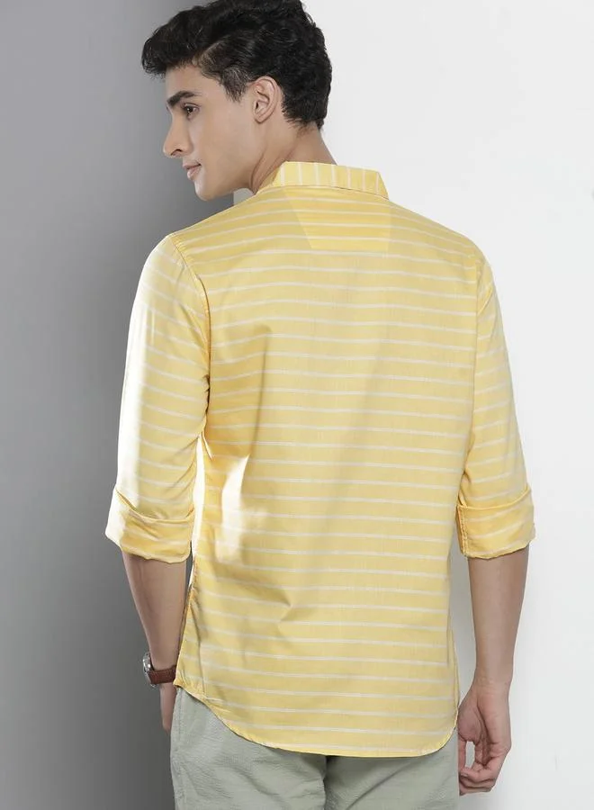 The Indian Garage Co Yellow Men Yellow Slim Fit Striped Shirt for Men | Best Price UAE