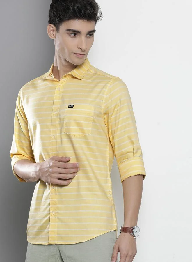 The Indian Garage Co Yellow Men Yellow Slim Fit Striped Shirt for Men | Best Price UAE