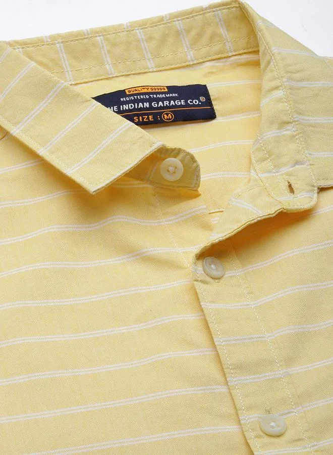 The Indian Garage Co Yellow Men Yellow Slim Fit Striped Shirt for Men | Best Price UAE