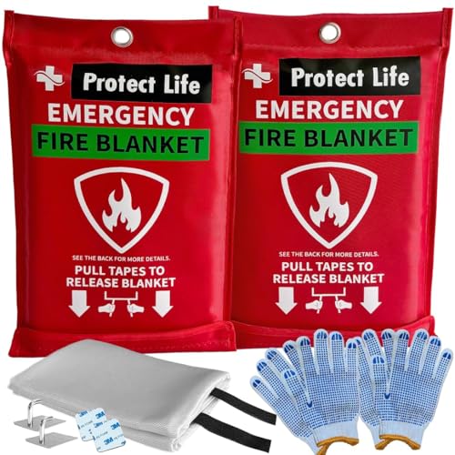 Protect Life Saving Emergency Fire Blankets 2 Pack - 40"x40", Fiberglass Fire Blanket for Home & Kitchen - Fire Suppression or Retardant Tarp - Fire Safety Kit for Car or Camping - Image 1
