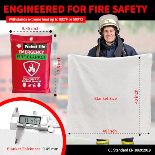 Protect Life Saving Emergency Fire Blankets 2 Pack - 40"x40", Fiberglass Fire Blanket for Home & Kitchen - Fire Suppression or Retardant Tarp - Fire Safety Kit for Car or Camping - Image 4