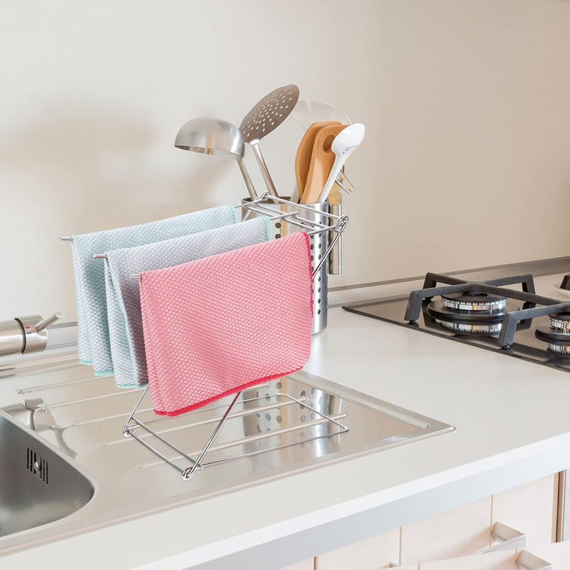 Black Dish Drying Rack Towel Sponge Holder Kitchen Sink Drainer Storage Organizer - Image 5