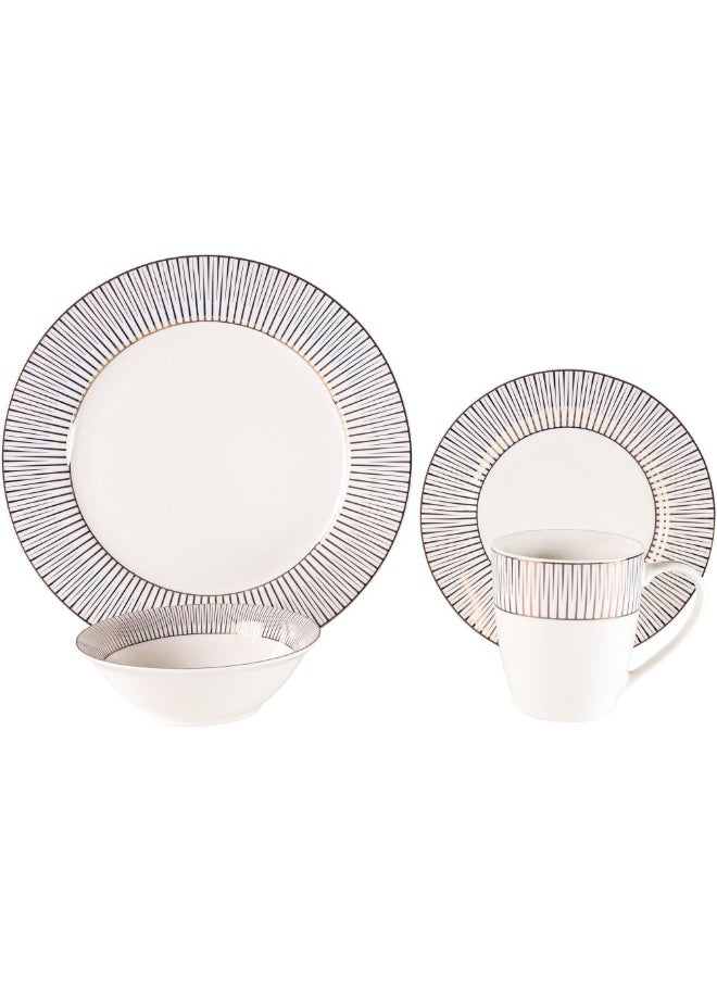 DANUBE HOME Youthful Bite Radiance 16 Piece New Bone China Dinner Set Elegant Dinnerware for 4 Stylish Plates Bowls and Mugs Perfect for Formal Dining & Home Entertaining 