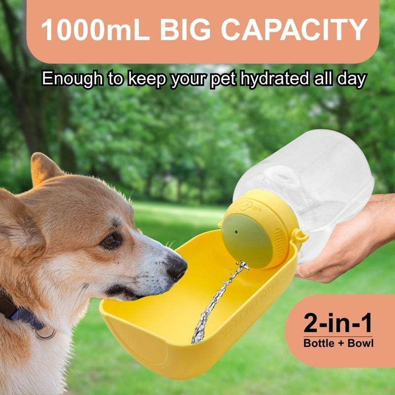 KASTWAVE Seasonal & permanent compatible Portable Dog Water Bottle, with Collapsible Bowl, Large 1000ml Pet Hydration Dispenser, for Large Dogs,for Travel, Hiking, Camping & Walks, Easy Carry Water Feeder (Yellow) Low dust buildup - Image 2