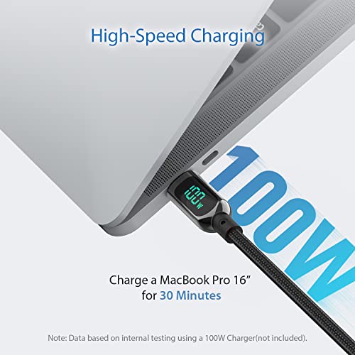 SOOPII 100W 4ft USB C to USB C Cable Fast Charge, Nylon Braided Type-C Cable with LED Display for lPad Air/lPad Pro, MacBook Pro, Samsung Galaxy S21/S10/S9/Plus (Black) - Image 2