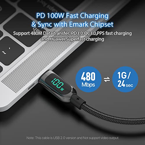 SOOPII 100W 4ft USB C to USB C Cable Fast Charge, Nylon Braided Type-C Cable with LED Display for lPad Air/lPad Pro, MacBook Pro, Samsung Galaxy S21/S10/S9/Plus (Black) - Image 4