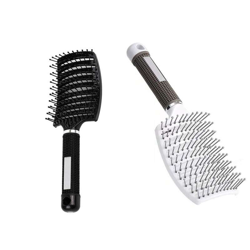 Curved Vented Styling Hair Brush 2PCS Anti Frizz Hair Detangling Brush Vent Hair Brush Curved Anti Static Styling Tool for Wet Hair or Dry HairBlackWhite