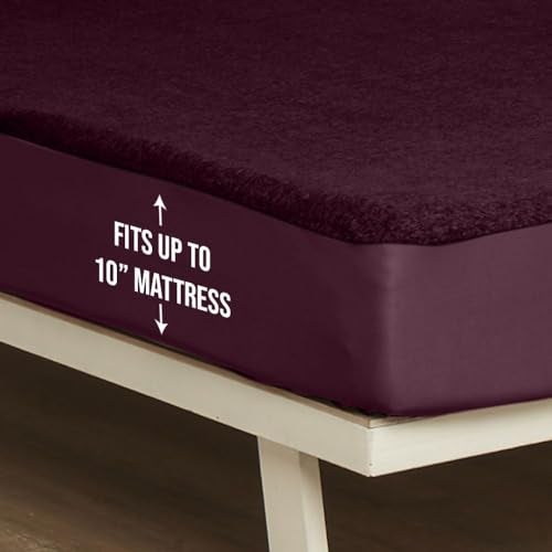 Wakefit Cotton Feel Ultra Soft Waterproof Mattress Protector|Breathable - Hypoallergenic Mattresses Cover 75" x 72" - King, Beetroot, Purple - Image 3