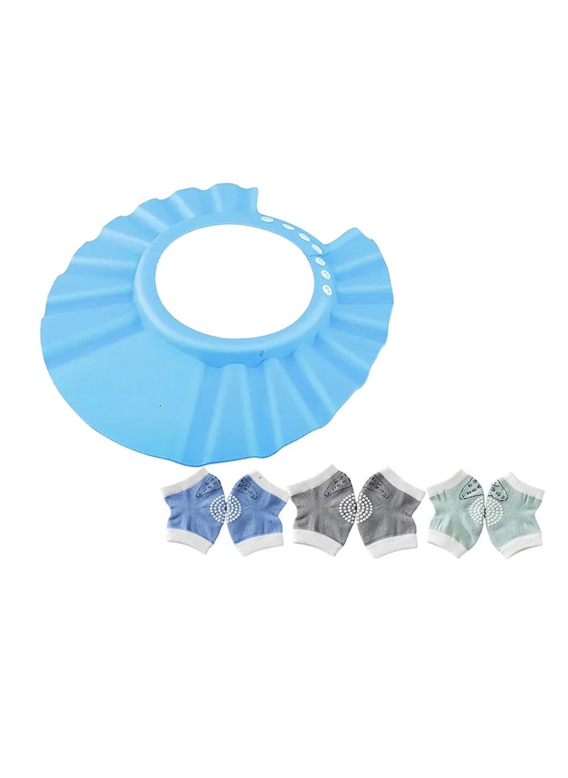 STAR BABiES Star Babies - Combo Pack of 2- Adjustable Shower Cap with Baby Boy's Knee Pad Pack of 3- Blue  - Image 1