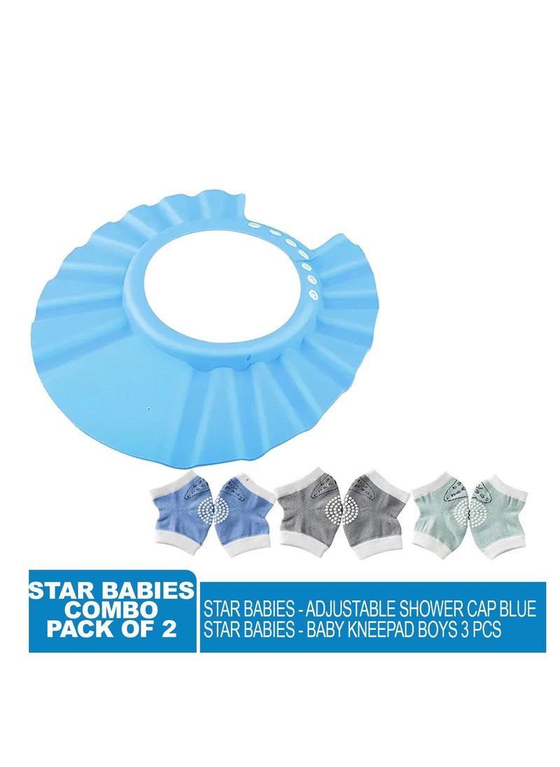 STAR BABiES Star Babies - Combo Pack of 2- Adjustable Shower Cap with Baby Boy's Knee Pad Pack of 3- Blue  - Image 2