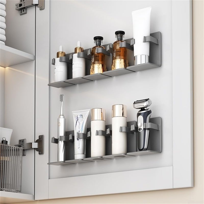Wall Mount Toothbrush Holder No Drill Storage Rack Space Saving Bathroom Organizer Grey - Image 4