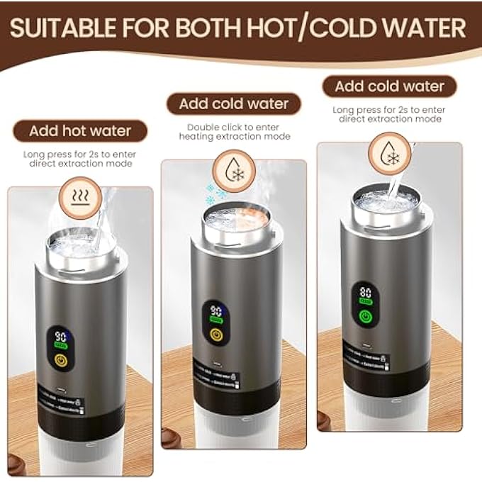 ريحني ماكينة صنع قهوة إسبريسو كهربائية محمولة مع شاشة LED وتسخين ذاتي USB-C 3 في 1، متوافقة مع كبسولات كبيرة وصغيرة، قهوة مطحونة للتخييم والمكتب، لون رمادي - Image 5