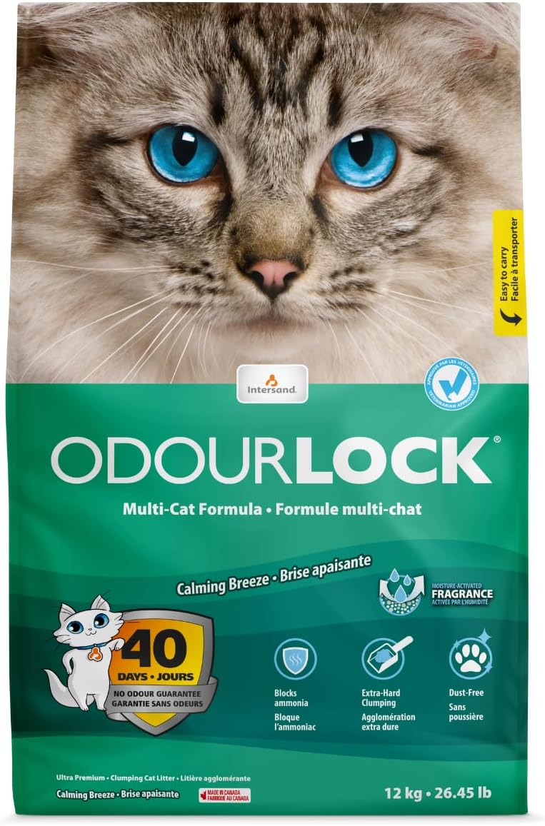 ODOURLOCK Intersand - ultra premium calming breeze multi-cat litter formula - 12kg. unscented litter. (pack of 1) - Image 1