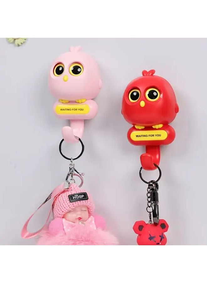 عصفور صغير يغمز هوك أحمر لاصق حامل جدار بدون حفر خزانة باب الحمام تخزين - Image 2