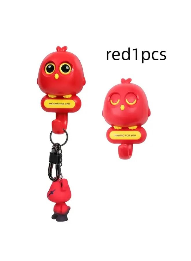 عصفور صغير يغمز هوك أحمر لاصق حامل جدار بدون حفر خزانة باب الحمام تخزين - Image 1