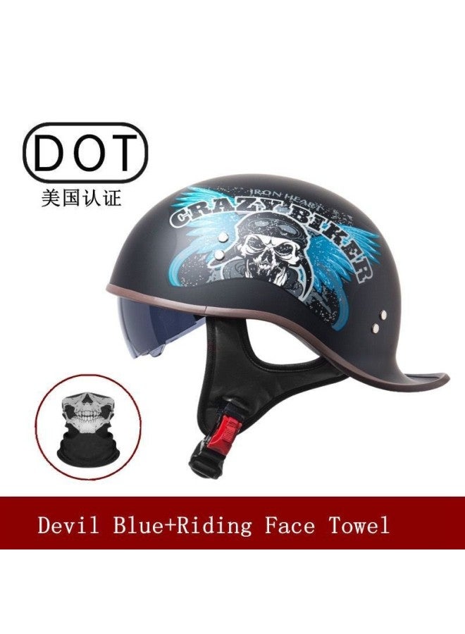 Reversible Helmet with Flip-up Visor and Face Shield, All Seasons, Men Women, Electric Motorcycle Bike Half Helmet - 007 Devil Blue Wings